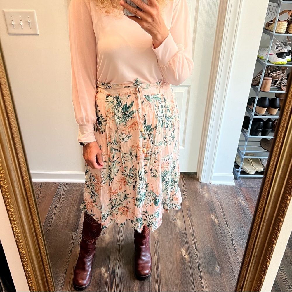 NWT Raya Sun Pink Tropical Floral Skirt Size Large